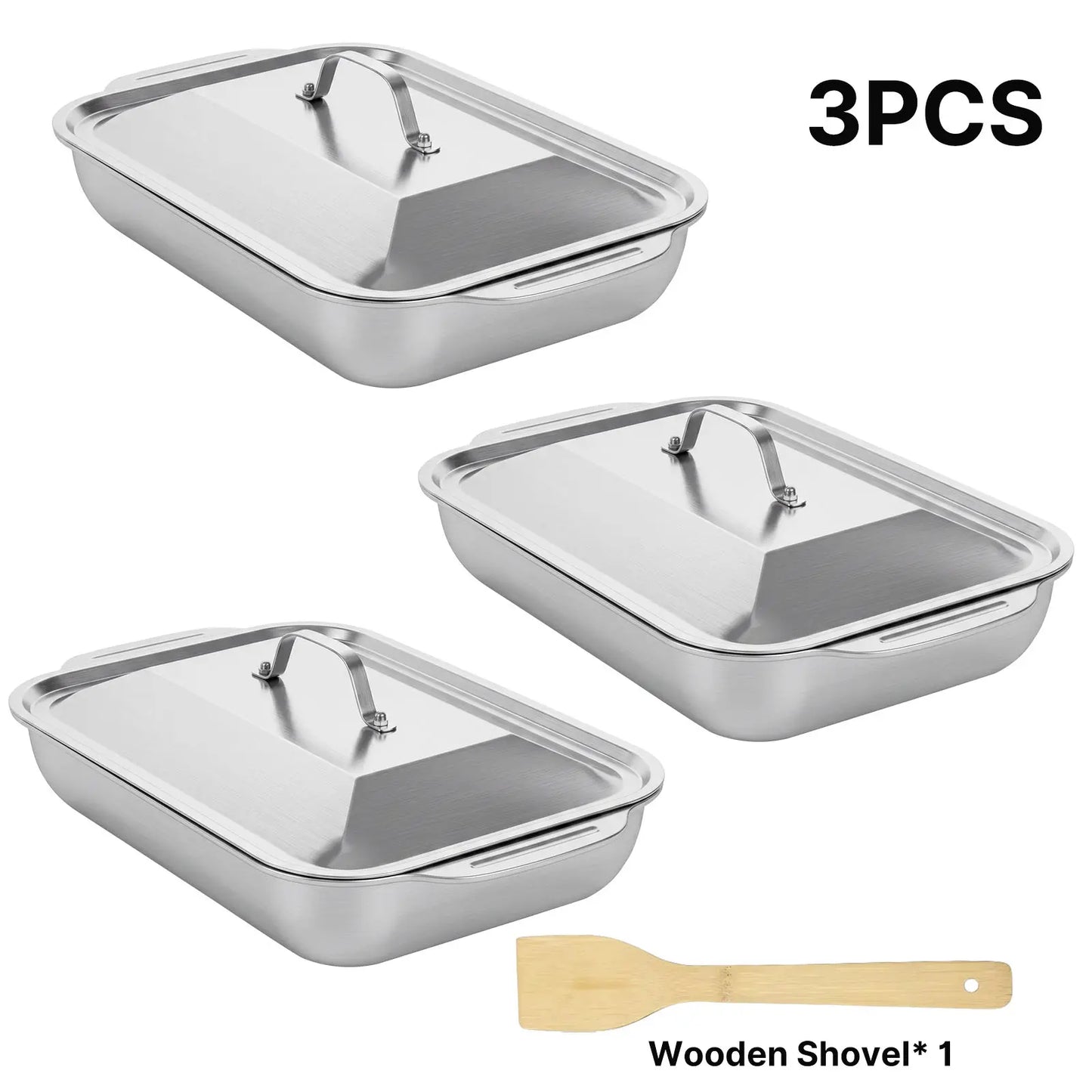 LOVEWE 3/2-Pack Stainless Steel Baking Trays with Wooden Shovel