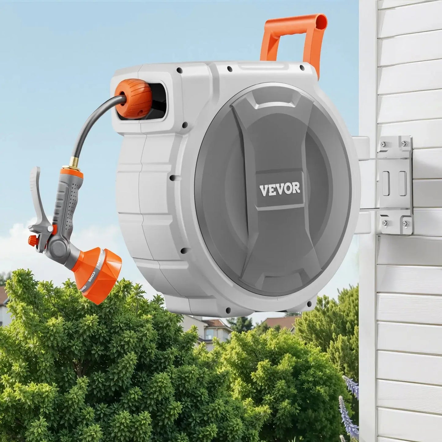 🎉Hot Sale 60% VEVOR Retractable Garden Hose Reel,5/8 Inch x 100 ft Wall MountedHeavy Duty with 9-Pattern NozzleAdjustable Length LockUpgraded Slow Return System & 180° Swivel Bracket, Retractable Water Hose, Durable Garden Hose,campingessentials