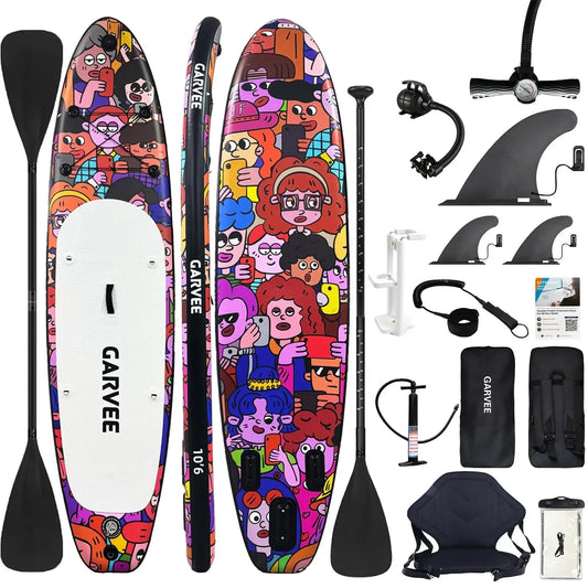 Extra Wide Inflatable Stand-Up Paddleboarding Paddle Board - 10'6" x 32" x 6" - Non-Slip Stable Deck - 450 lbs Capacity - Deluxe Paddleboarding Accessories, Backpack, Paddle, Air Pump, Camera Mount - Ideal for Yoga, Fishing, Surfing, Beginners