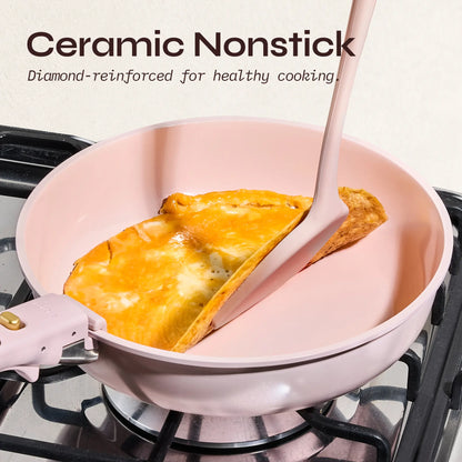 Carote Macaron Color 20-Piece Ceramic Cookware Set with Detachable Handles