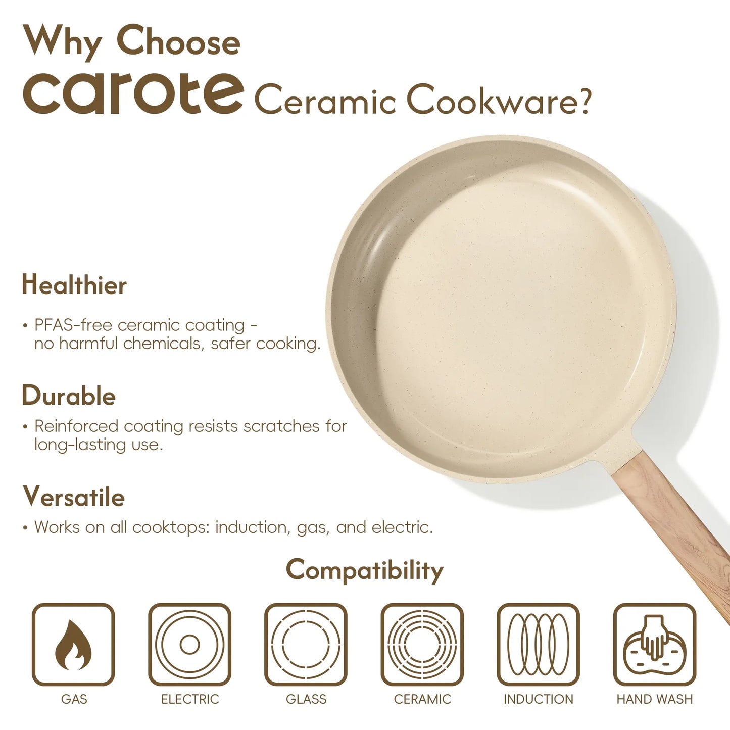 Carote Ceramic Cookware Set - Nonstick, PFAS Free, Dishwasher Safe