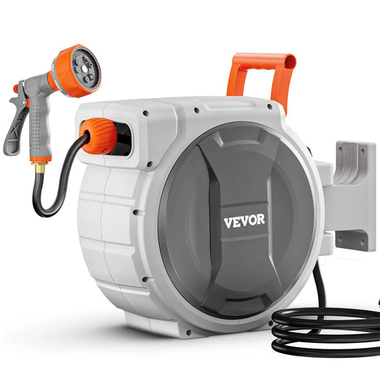 🎉Hot Sale 60% VEVOR Retractable Garden Hose Reel,5/8 Inch x 100 ft Wall MountedHeavy Duty with 9-Pattern NozzleAdjustable Length LockUpgraded Slow Return System & 180° Swivel Bracket, Retractable Water Hose, Durable Garden Hose,campingessentials