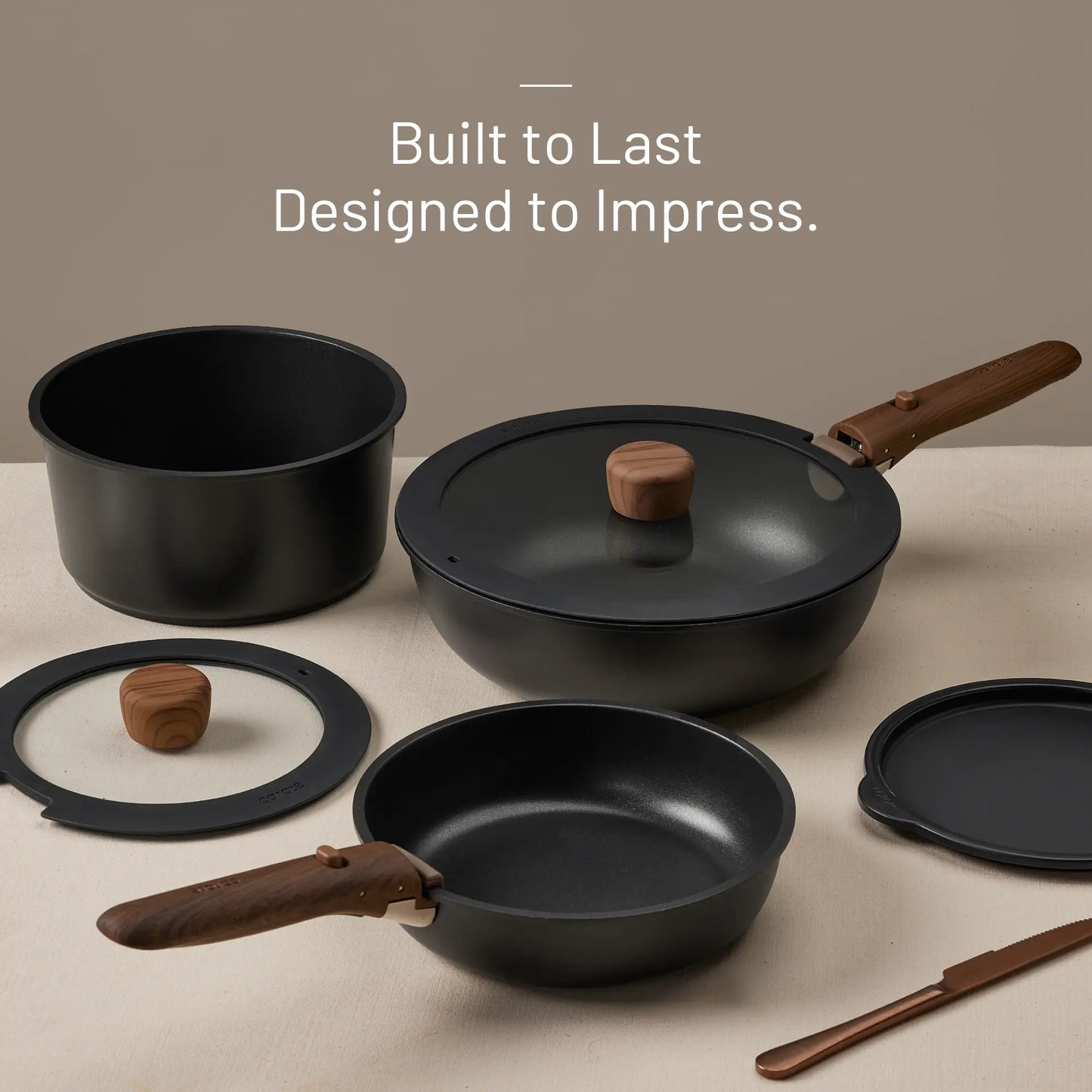CAROTE 15/17/21pcs Non-Stick Cookware Set with Detachable Handle