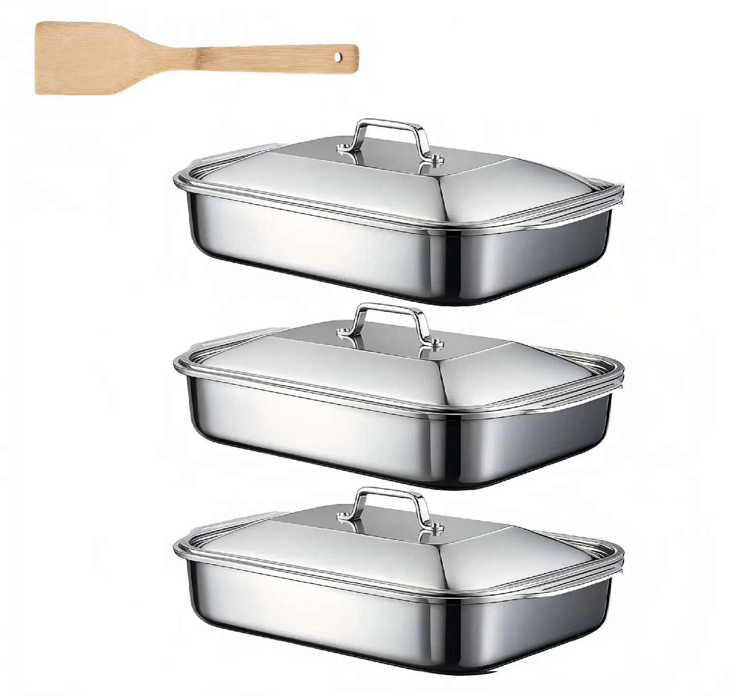 LOVEWE 3/2-Pack Stainless Steel Baking Trays with Wooden Shovel
