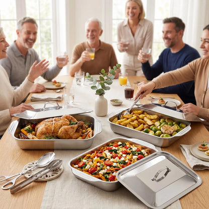 LOVEWE 3/2-Pack Stainless Steel Baking Trays with Wooden Shovel