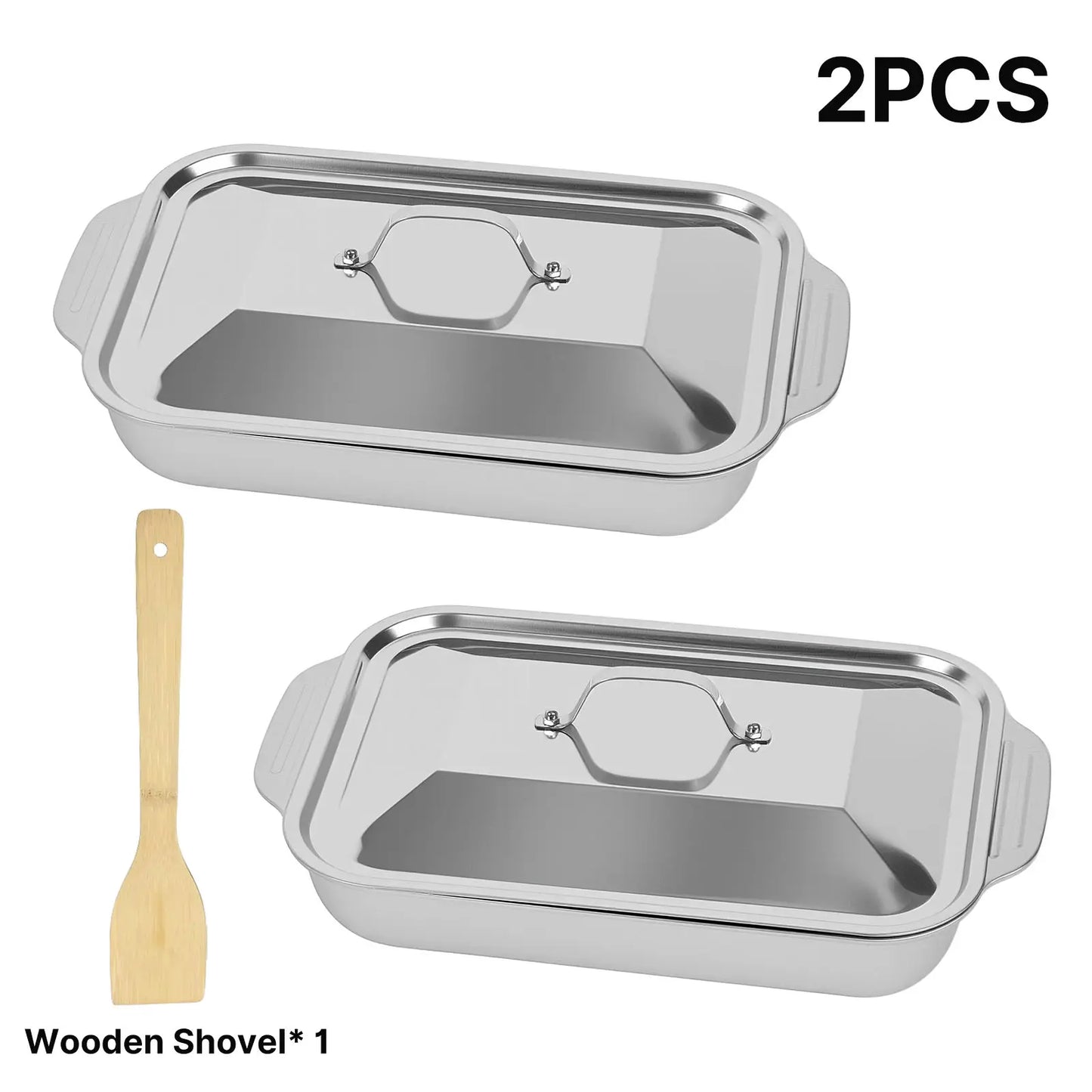 LOVEWE 3/2-Pack Stainless Steel Baking Trays with Wooden Shovel
