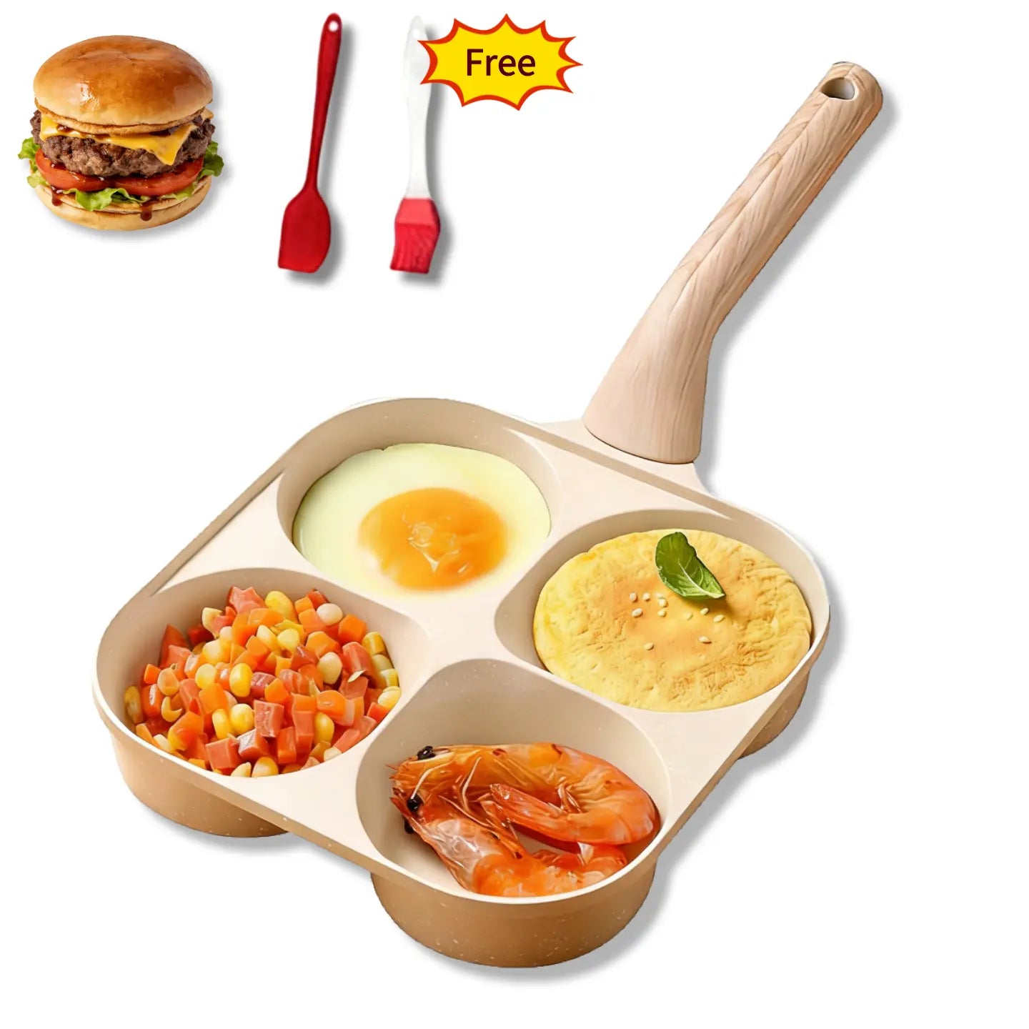 4-in-1 Non-Stick Breakfast Pan for Eggs & Burgers