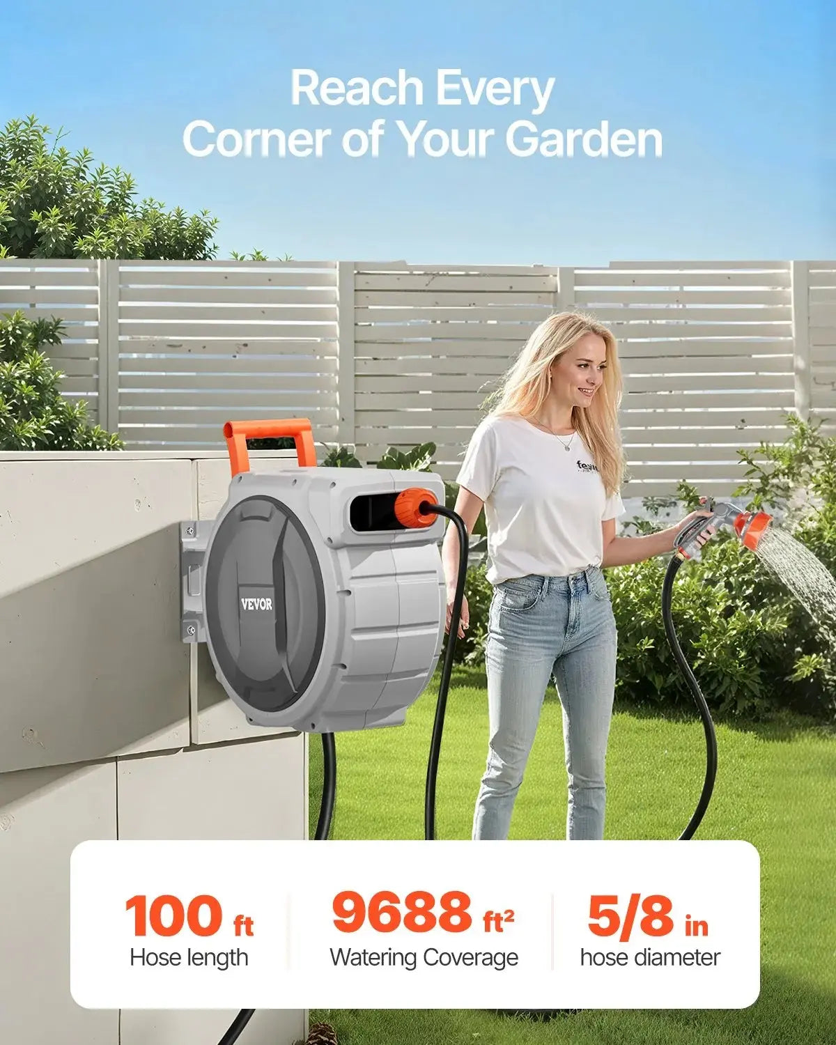🎉Hot Sale 60% VEVOR Retractable Garden Hose Reel,5/8 Inch x 100 ft Wall MountedHeavy Duty with 9-Pattern NozzleAdjustable Length LockUpgraded Slow Return System & 180° Swivel Bracket, Retractable Water Hose, Durable Garden Hose,campingessentials
