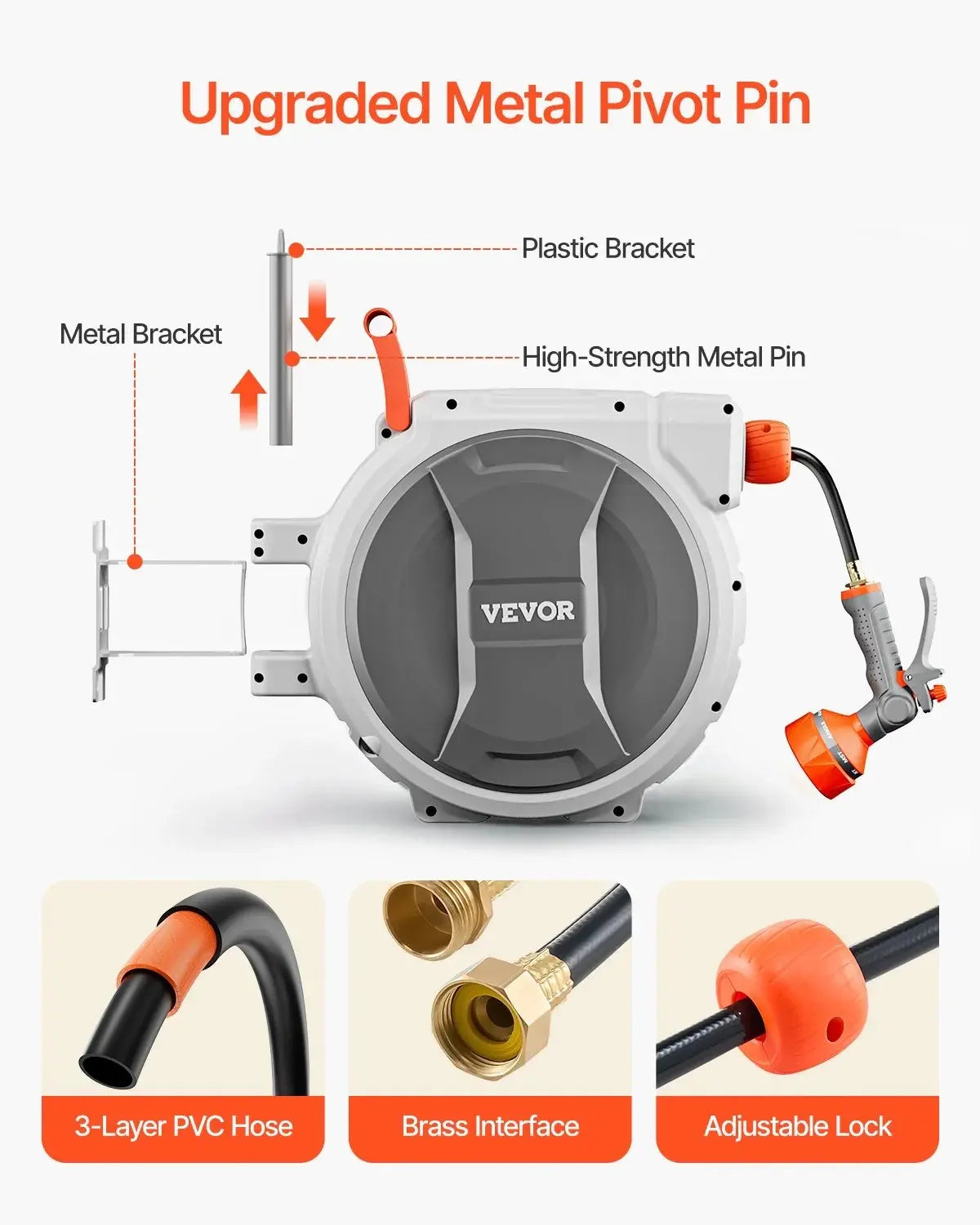 🎉Hot Sale 60% VEVOR Retractable Garden Hose Reel,5/8 Inch x 100 ft Wall MountedHeavy Duty with 9-Pattern NozzleAdjustable Length LockUpgraded Slow Return System & 180° Swivel Bracket, Retractable Water Hose, Durable Garden Hose,campingessentials