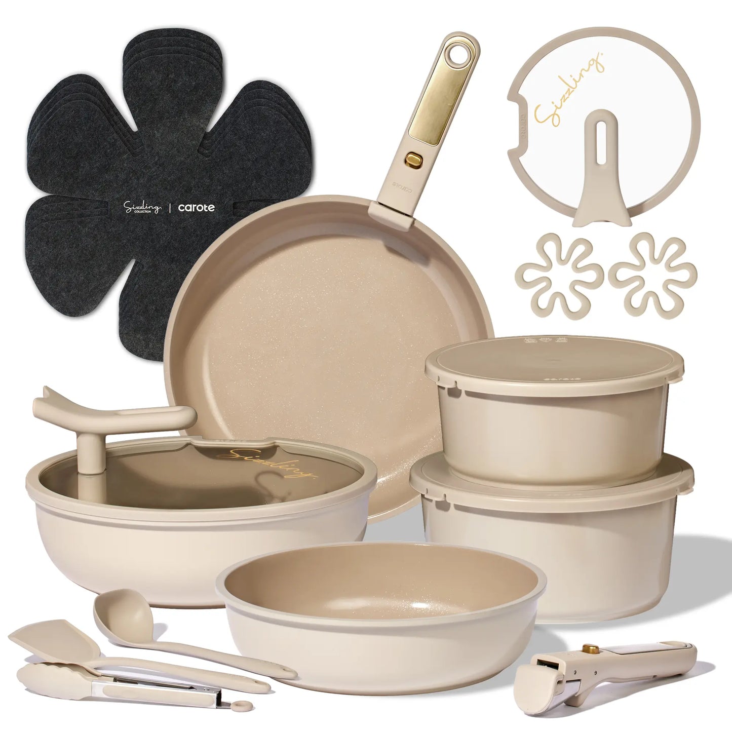 Carote Macaron Color 20-Piece Ceramic Cookware Set with Detachable Handles