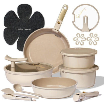 Carote Macaron Color 20-Piece Ceramic Cookware Set with Detachable Handles