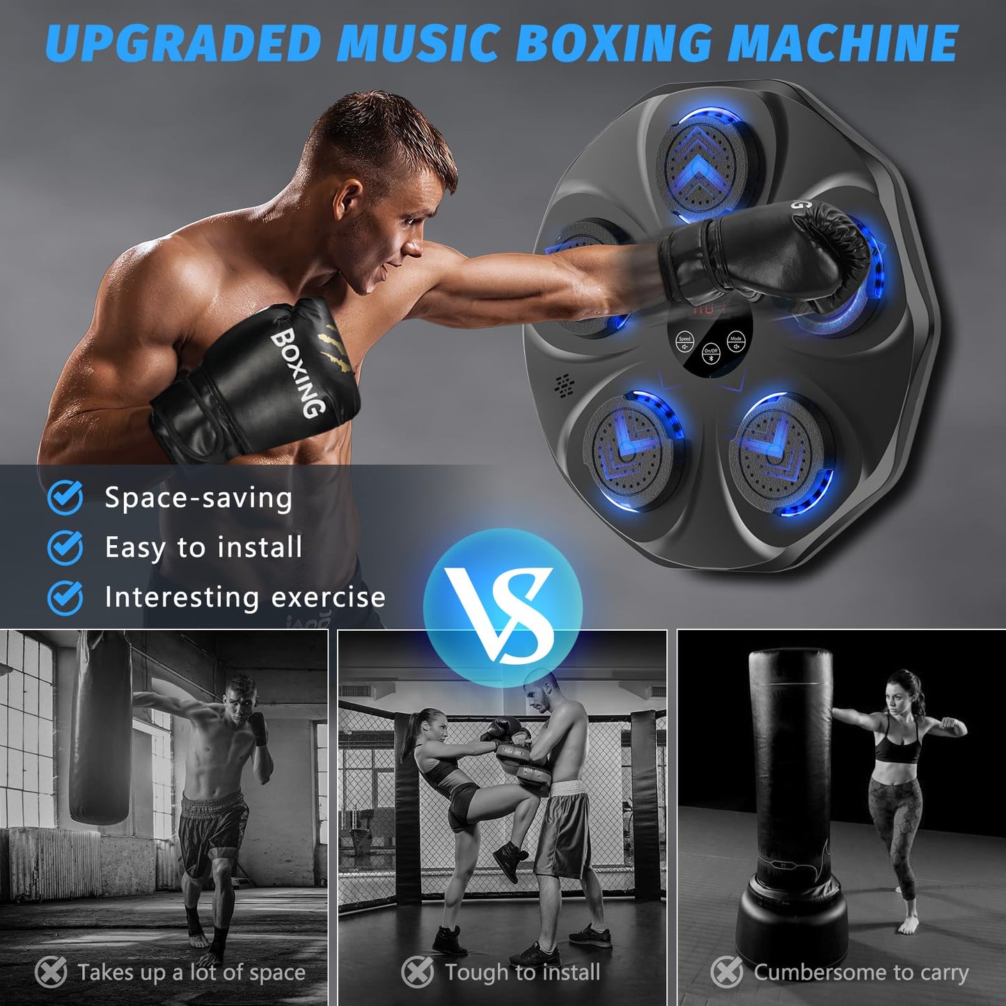 Smart Music Boxing Machine - Wall-Mounted Interactive Punching Trainer with Gloves 🥊🎶