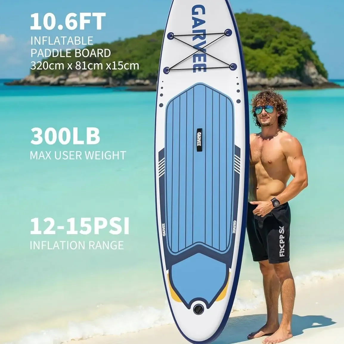 Extra Wide Inflatable Stand-Up Paddleboarding Paddle Board - 10'6" x 32" x 6" - Non-Slip Stable Deck - 450 lbs Capacity - Deluxe Paddleboarding Accessories, Backpack, Paddle, Air Pump, Camera Mount - Ideal for Yoga, Fishing, Surfing, Beginners